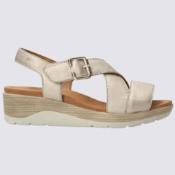 Sandales Mephisto, Sandales à Talon Compensé Femme En Cuir Métallisé