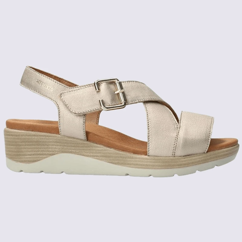 Sandales Mephisto, Sandales à Talon Compensé Femme En Cuir Métallisé