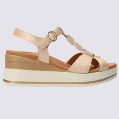 Sandales Mephisto, Sandales à Talons Compensés Femme En Cuir Métallisé Rose