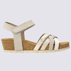 Sandales Mephisto, Sandales à Talons Compensés Femme En Cuir Nubuck Brouillard