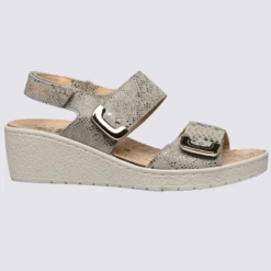 Sandales Mobils, Sandales à Talons Compensés Femme En Cuir Platinium