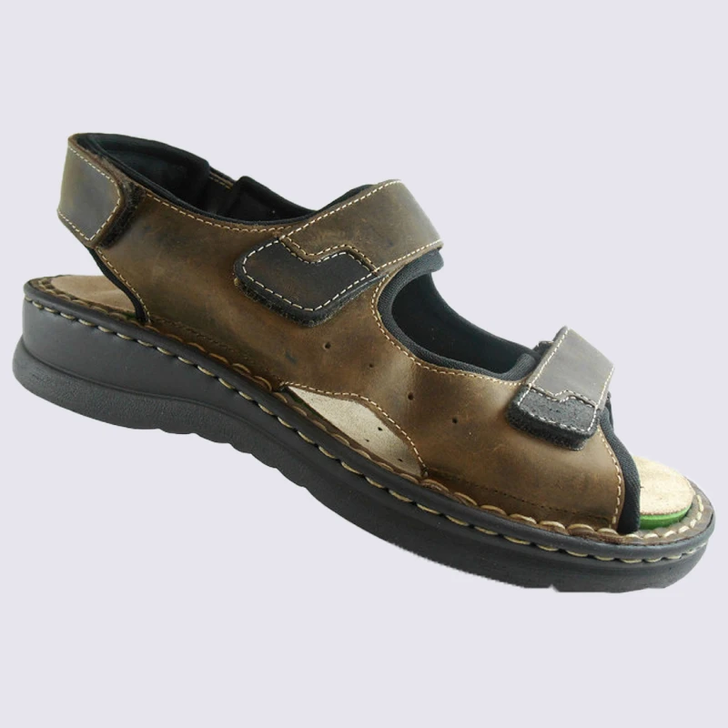 Sandales Rohde, Sandales à Velcro Confort Homme En Cuir Marron – Image 2