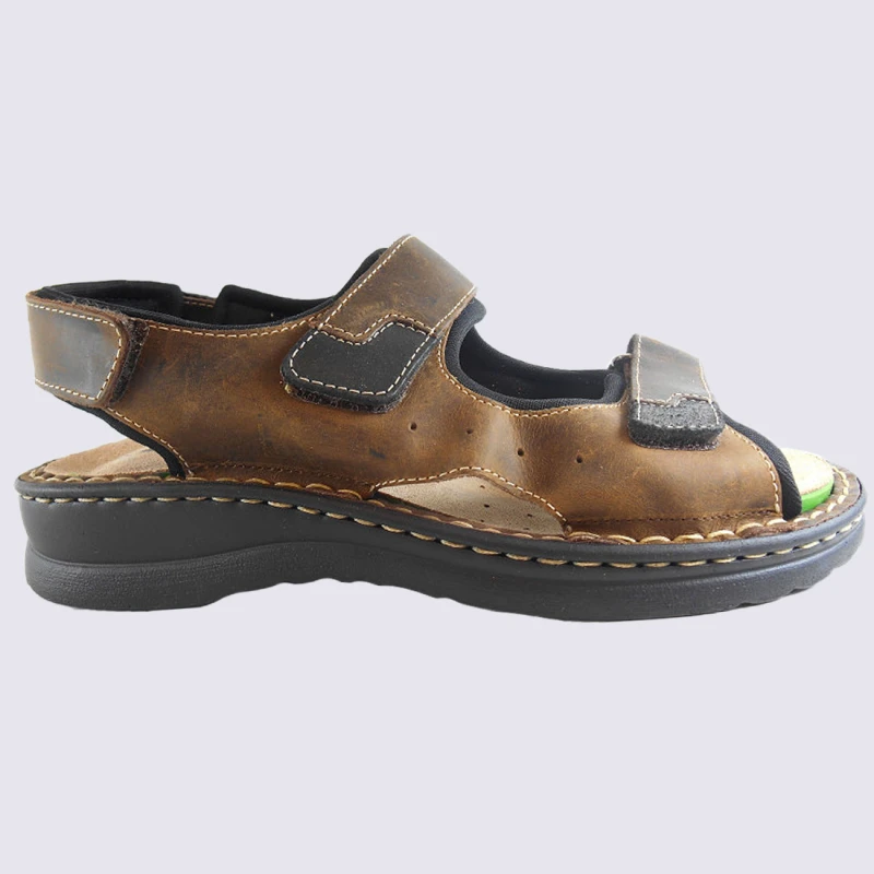 Sandales Rohde, Sandales Ă Velcro Confort Homme En Cuir Marron