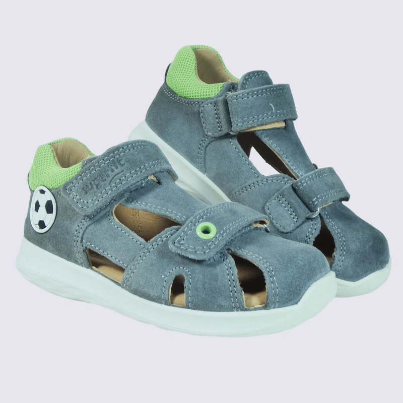 Sandales Superfit, Sandales Foot Garçons En Cuir Et Textile Gris Clair/vert – Image 2