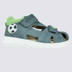 Sandales Superfit, Sandales Foot Garçons En Cuir Et Textile Gris Clair/vert