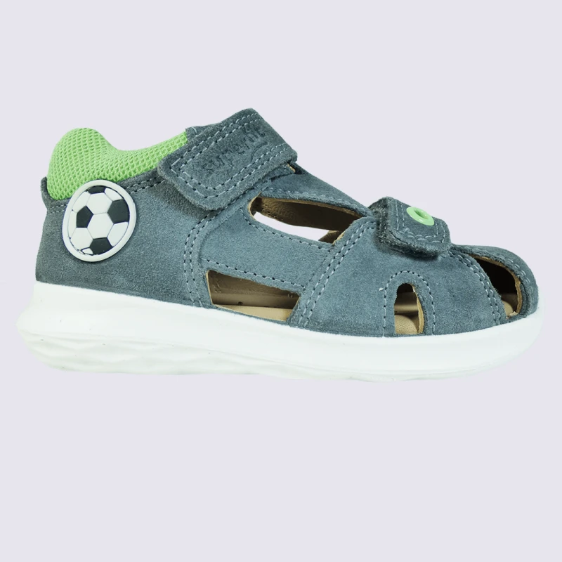 Sandales Superfit, Sandales Foot Garçons En Cuir Et Textile Gris Clair/vert
