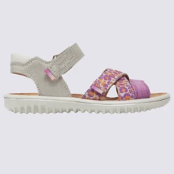 Sandales Superfit, Sandales Motif Léopard Filles En Cuir Nubuck Gris Et Violet