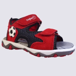 Sandales Superfit, Sandales Sportives Enfants En Velours Rouge Gris