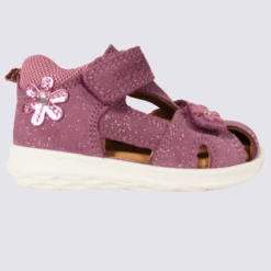 Sandales Superfit, Sandales Tendances Fleurs Filles En Cuir Et Textile Lilas Rose