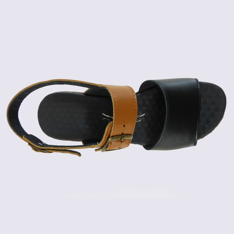 Sandales Vital, Sandales à Talon Compensé Tendances Femme En Cuir Noir/cognac – Image 3