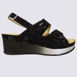 Sandales Vital, Sandales Compensées Motif Camouflage Femme En Cuir Noir