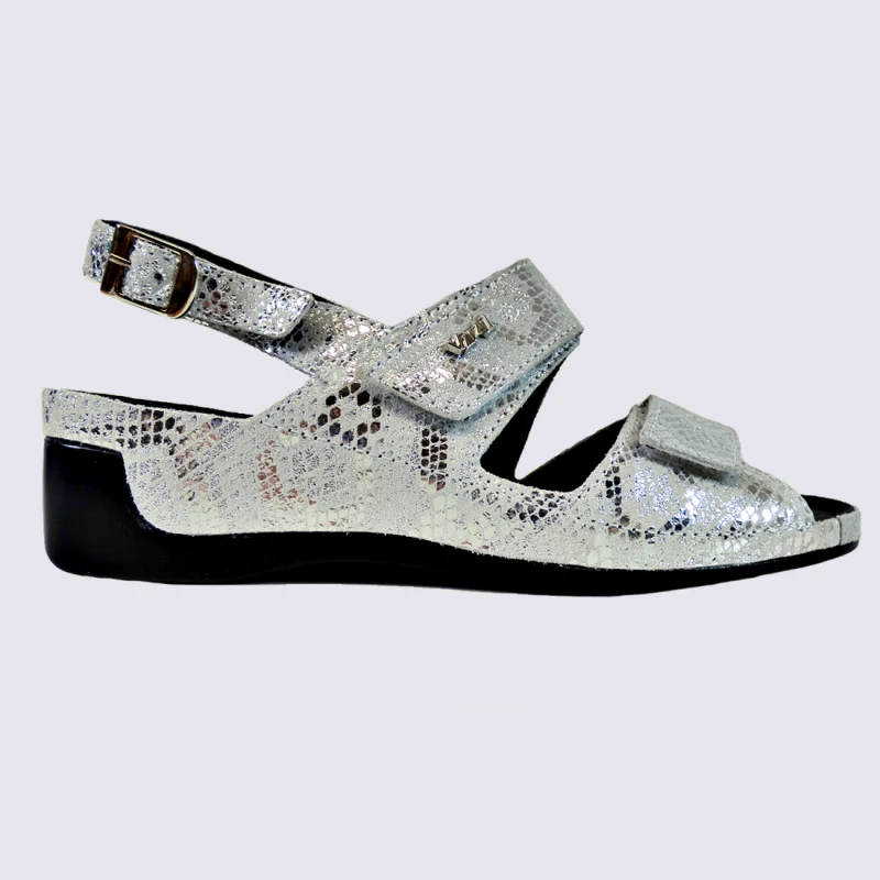 Sandales Vital, Sandales Tendances Et Confortables Femme En Cuir Serpent Blanc