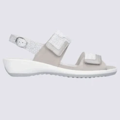 Sandales Waldlaufer, Sandales à Talons Et Velcros Femme En Cuir Taupe Ciment