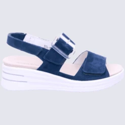 Sandales Waldlaufer, Sandales Compensées Femme En Cuir Nubuck Bleu