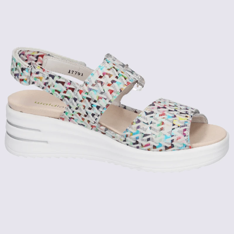 Sandales Waldlaufer, Sandales Compensées Femme En Cuir Nubuck Multicolore – Image 2