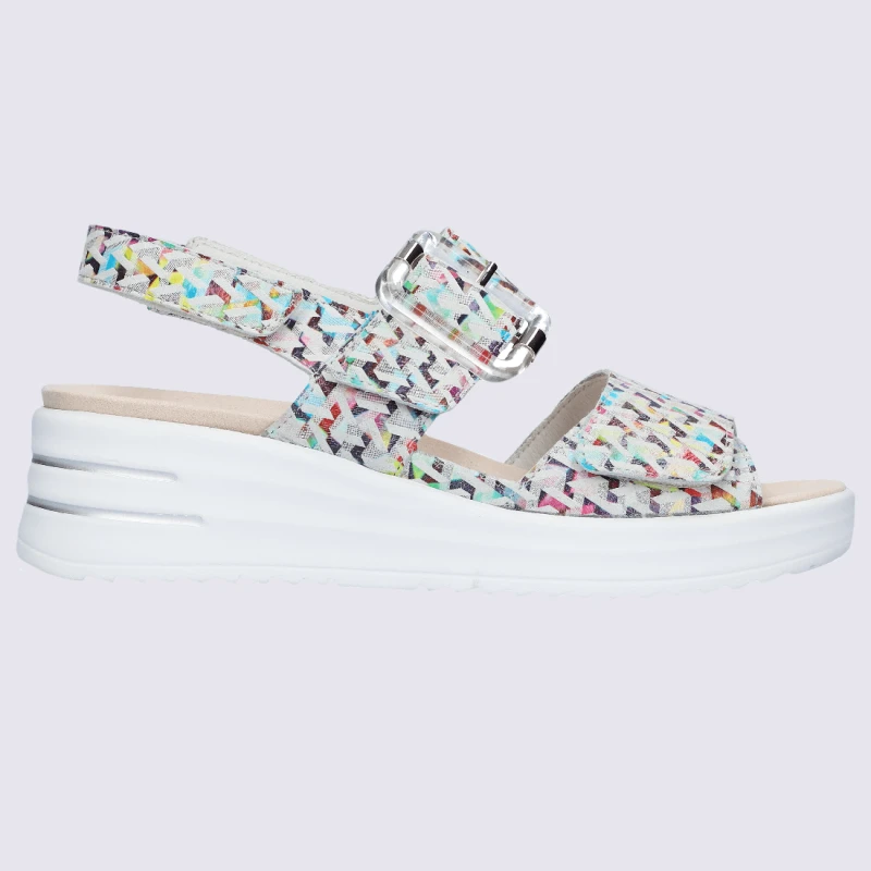 Sandales Waldlaufer, Sandales Compensées Femme En Cuir Nubuck Multicolore