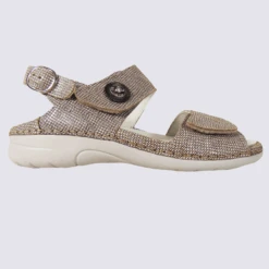 Sandales Waldlaufer, Sandales Confortables Femme En Cuir Beige Moucheté