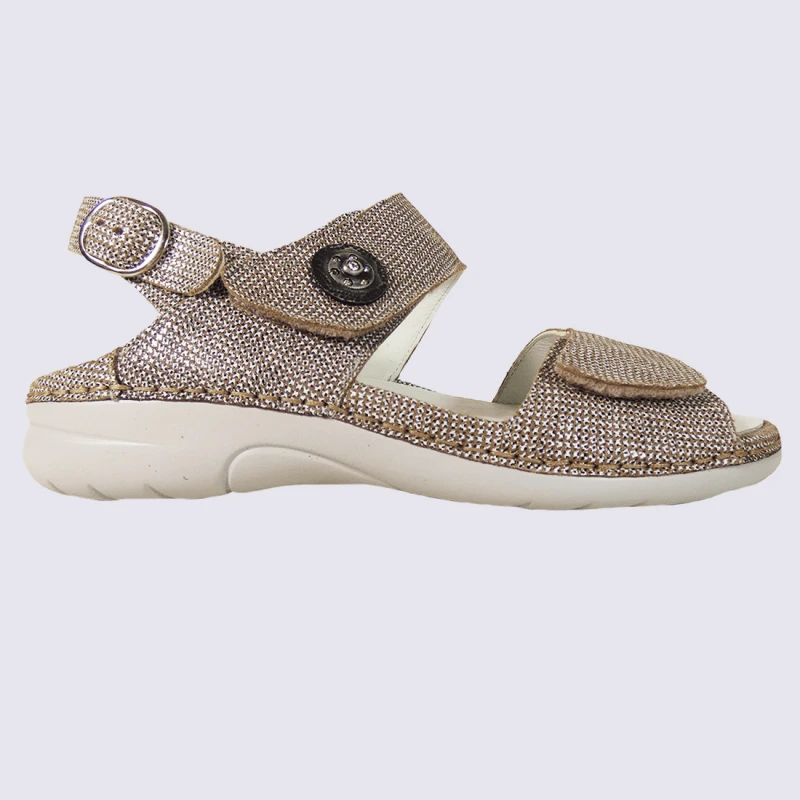 Sandales Waldlaufer, Sandales Confortables Femme En Cuir Beige Moucheté