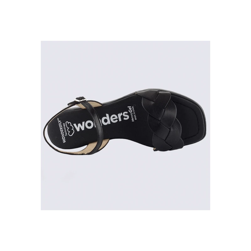 Sandales Wonders, Sandales Compensées Et Tressées Femme En Cuir Noir – Image 3