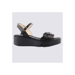 Sandales Wonders, Sandales Compensées Et Tressées Femme En Cuir Noir