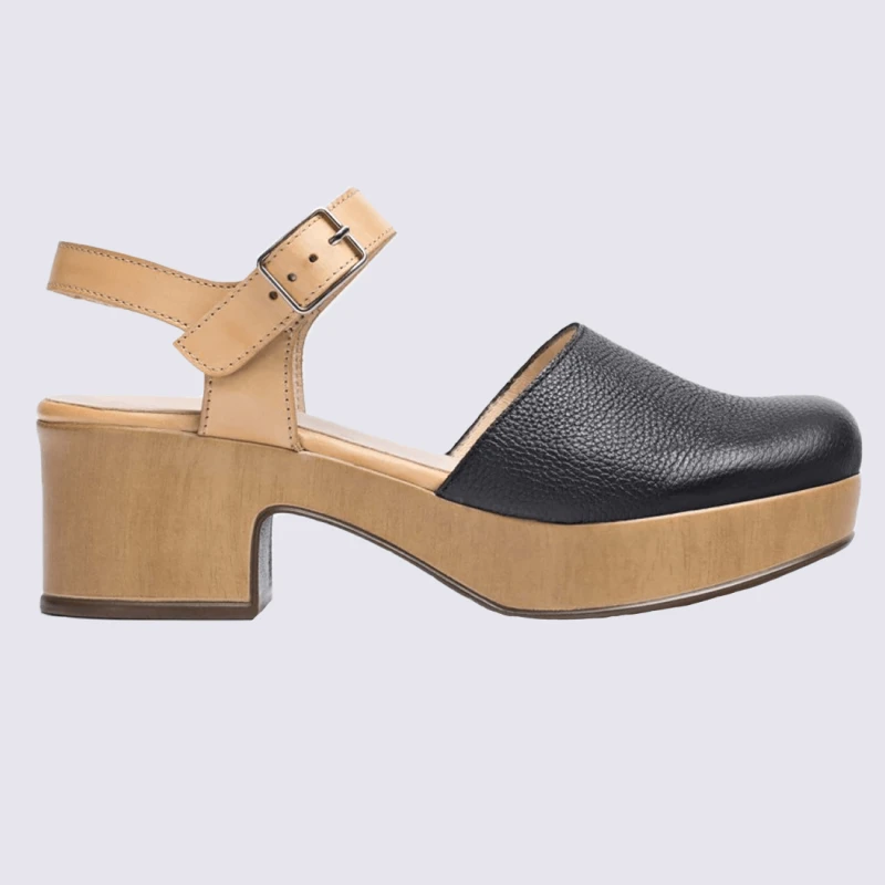 Sandales Wonders, Sandales Fermées Tendances Femme En Cuir Noir
