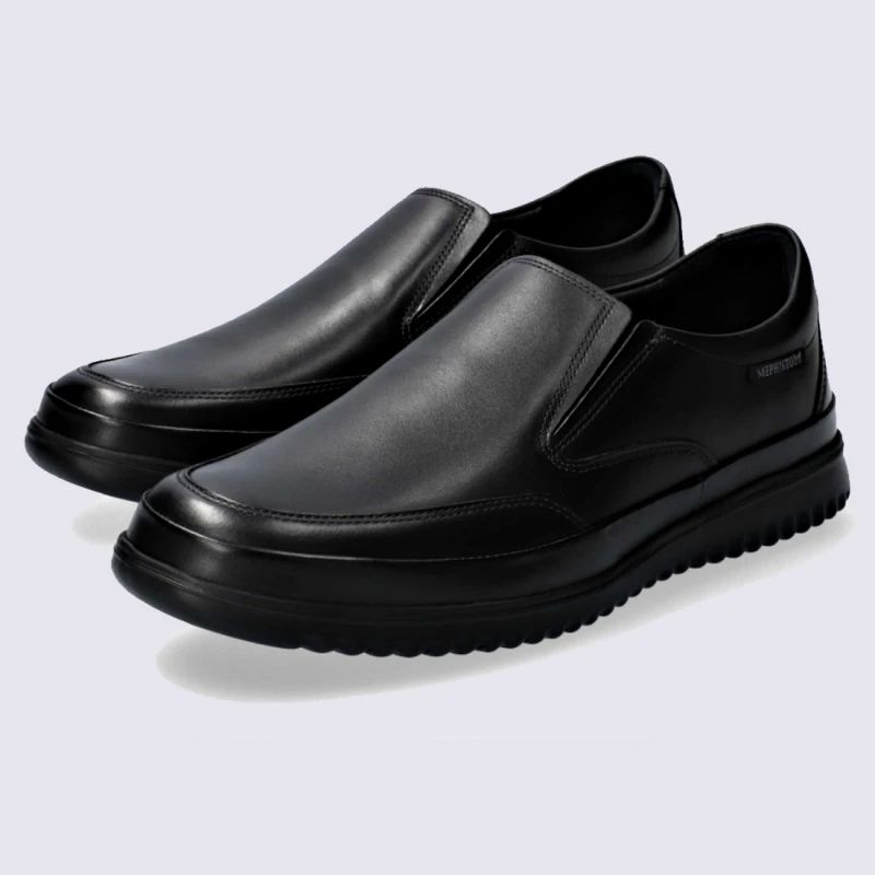 Slip-on Mephisto, Chaussures à Enfiler Homme En Cuir Lisse Noir – Image 2