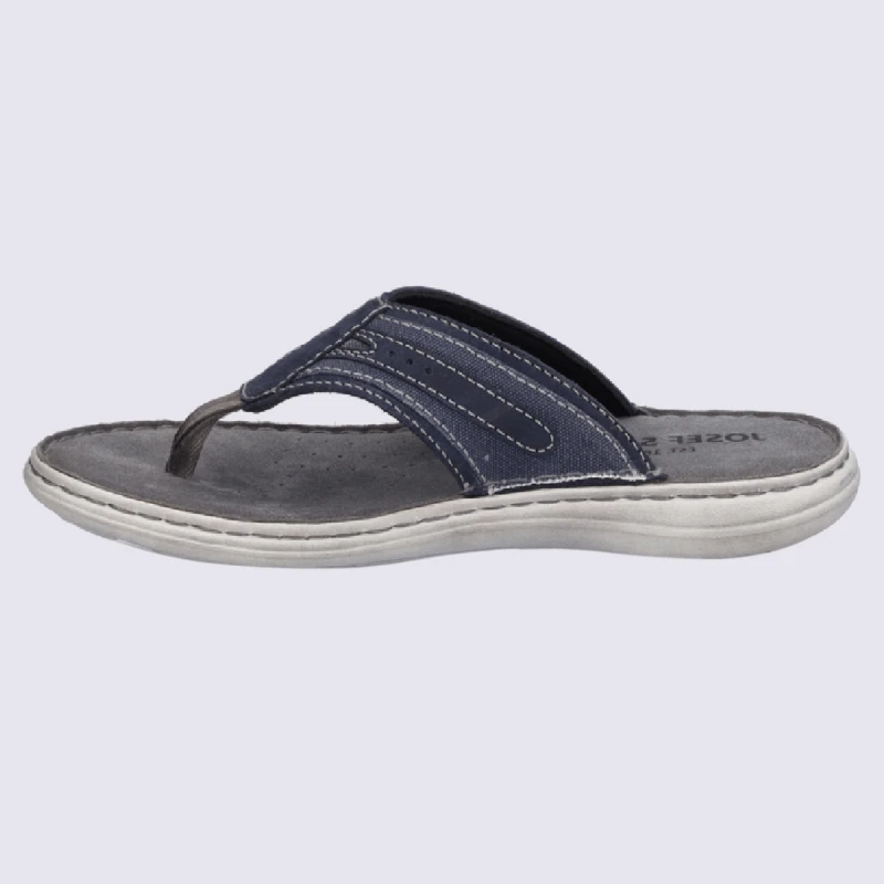 Tongs Josef Seibel, Nu-pieds Confortables Homme En Cuir Et Tissu Bleu Jeans – Image 2