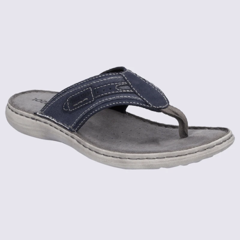 Tongs Josef Seibel, Nu-pieds Confortables Homme En Cuir Et Tissu Bleu Jeans – Image 3