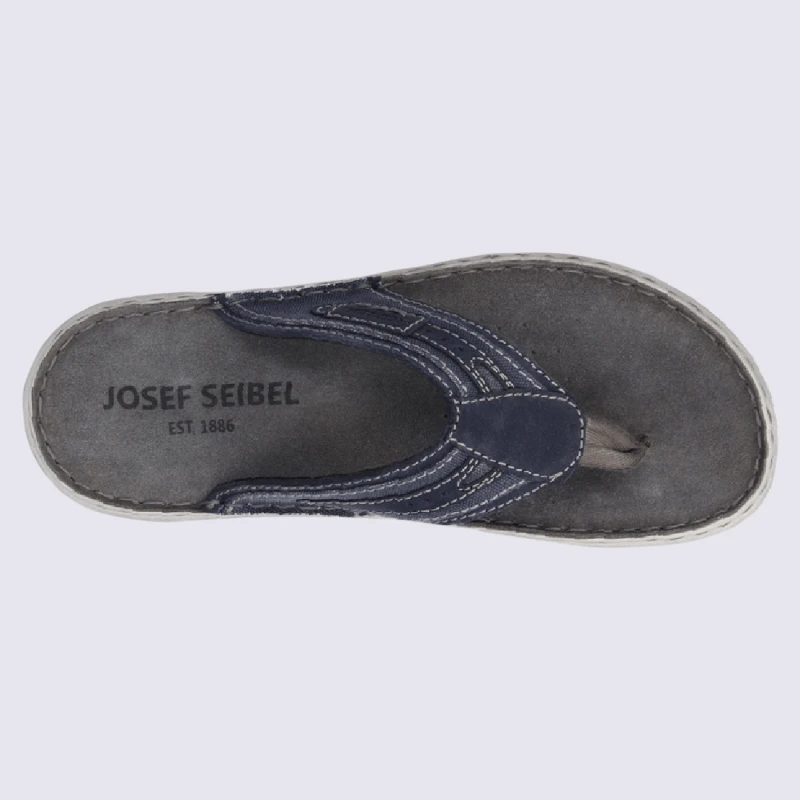 Tongs Josef Seibel, Nu-pieds Confortables Homme En Cuir Et Tissu Bleu Jeans – Image 4