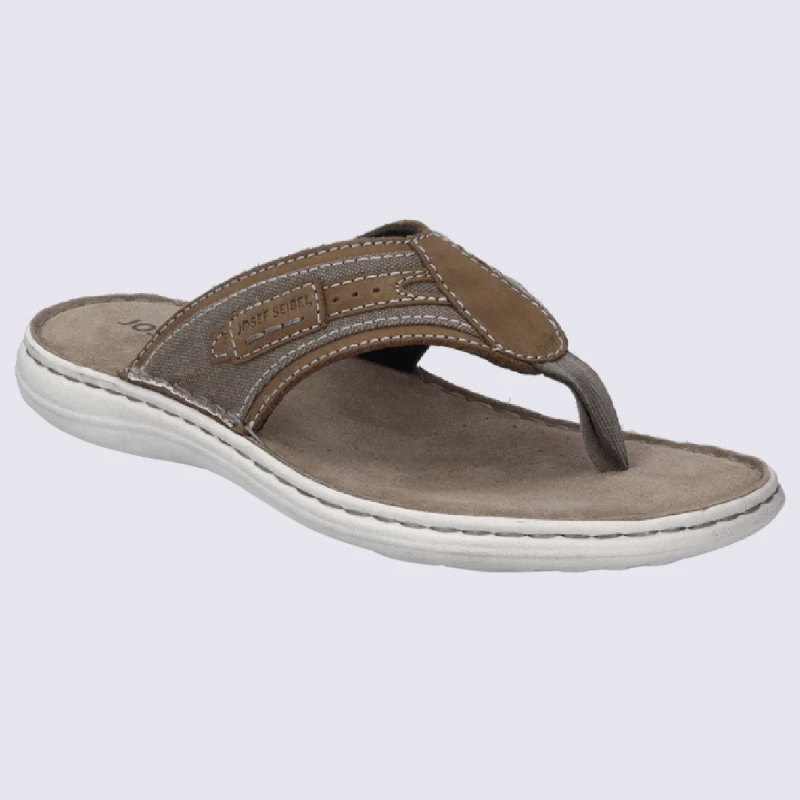 Tongs Josef Seibel, Nu-pieds Confortables Homme En Cuir Et Tissu Brun – Image 2