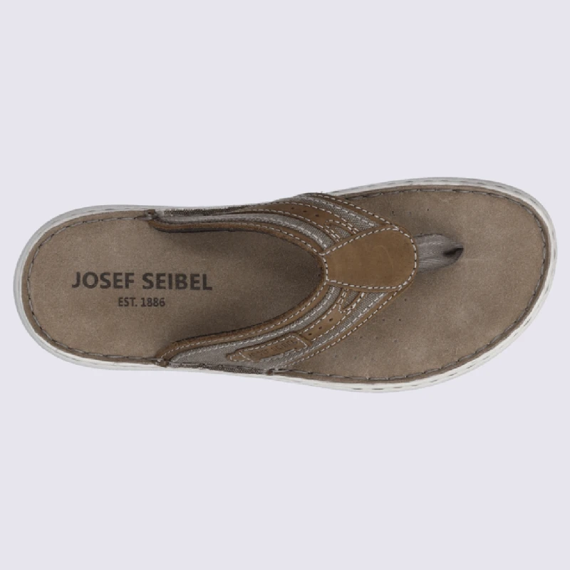 Tongs Josef Seibel, Nu-pieds Confortables Homme En Cuir Et Tissu Brun – Image 4